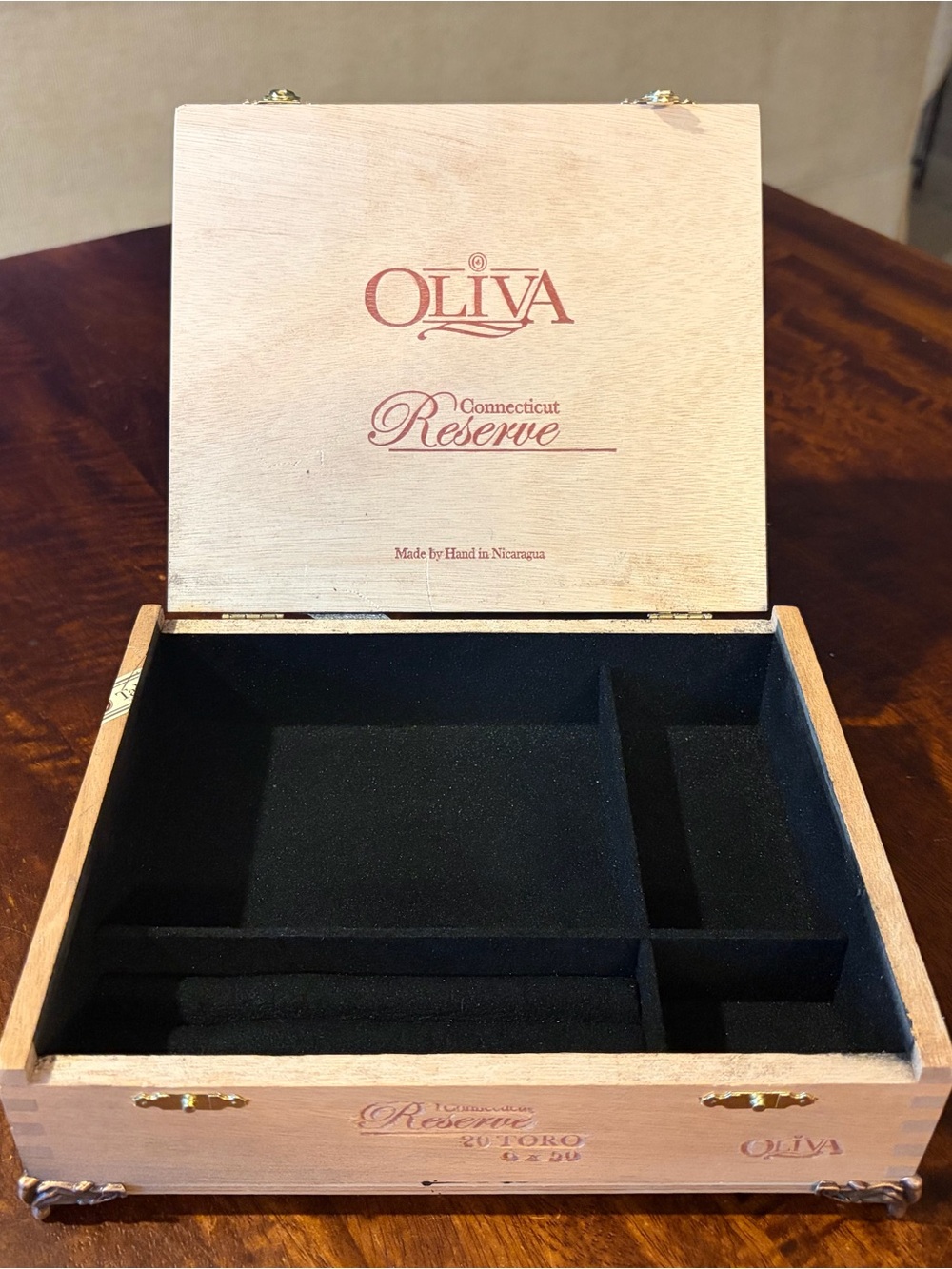 Upcycled Connecticut Reserve Wooden Cigar Box Jewelry Organizer Black Interior